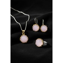 Roza Silver Pembe Kuvars Taşlı Vav Harfi Motifli Otantik Gümüş Kadın Set