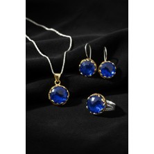 Roza Silver Safir Taşlı Vav Harfi Motifli Otantik Gümüş Kadın Set