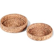 Skygo 2'li El Yapımı ve Doğal Hasır Yuvarlak Tepsi Seti, 2'li Doğal Hasır Yuvarlak Sepet Seti