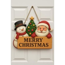 Skygo Yılbaşı Ahşap Kapı Süsü Babalı Ahşap Kapı Yılbaşı Kapı Süsü Dış Mekan Süslemeleri Çelengi (30-18 Cm)