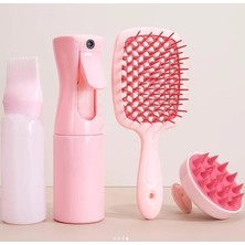 Skygo 4'ü 1 Arada Saç Bakım Seti, Sprey Şişesi, Yağ Uygulama Şişesi, Masaj Tarağı ve Saç Açıcı Tarak, Pembe