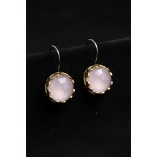 Roza Silver Pembe Kuvars Taşlı Vav Harfi Motifli Otantik Gümüş Kadın Küpe