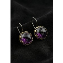 Roza Silver Ametist Taşlı Lale Motifli Otantik Gümüş Kadın Küpe