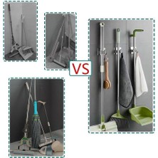 Skygo Yapışkanlı Paslanmaz Çelik Süpürge ve Paspas Tutucu 304 Kalite Çelik Mop Tutucu, Delme Gerektirmez, Duvar Tipi Organizer Askı Kancası, Kaymaz Silikon Tutuş, Banyo, Mutfak, Bahçe, Garaj Için