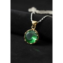 Roza Silver Zümrüt Taşlı Vav Harfi Motifli Otantik Gümüş Kadın Kolye