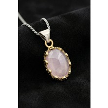 Roza Silver Pembe Kuvars Taşlı Otantik Gümüş Kadın Kolye