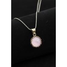 Roza Silver Pembe Kuvars Taşlı Lale Motifli Otantik Gümüş Kadın Kolye