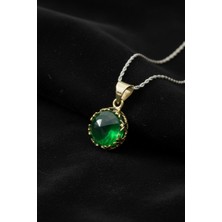 Roza Silver Zümrüt Taşlı Lale Motifli Otantik Gümüş Kadın Kolye