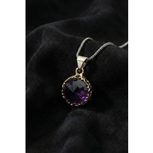 Roza Silver Ametist Taşlı Lale Motifli Otantik Gümüş Kadın Kolye