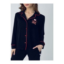 Hello Kitty Lisanslı Önden Düğmeli Uzun Kol Baskılı Pijama Takımı