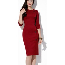 Nake Butik Kadın  Düğme Detaylı Diz Boyu Elbise