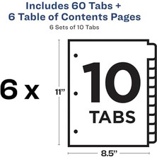 Skygo 3 Halka Bağlayıcı Için 10 Sekmeli Bölücü, Özelleştirilebilir Içindekiler, Çok Renkli Sekmeler, 6 Takım (11188)