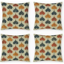 Skygo 4’lü Dijital Baskılı Dekoratif Yastık Kılıfı Seti 45X45 cm - Retro Yaprak Deseni, Sonbahar Renkleri (Kırmızı, Turuncu, Gri) - Dokulu Kumaş, Yumuşak ve Dayanıklı Kırlent Kılıfı - Ev, Ofi