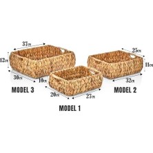 Skygo El Yapımı Hasır Bombeli Dekoratif Sepet, Hasır Bombeli Dekoratif Tepsi 3 Model Seçenekli (32 * 25 * 11CM) (Model - 2)