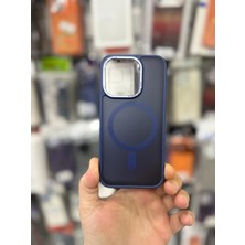 Elixem İphone 15 Pro Uyumlu Mavi Silicone Magsafe Kamera Çıkıntılı Sert Kılıf