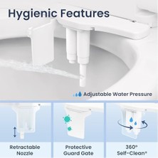 Skygo Bidet Neo 320 Plus – Yeni Nesil Su Bide Klozet Kapağı Eklentisi, Yenilikçi Ez-Kaldırma Menteşeleri, Çift Nozullu ve 360° Kendini Temizleme Modu (Beyaz)