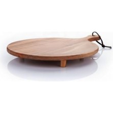 Skygo Ayaklı Akasya Sunum Tabağı ve Servis Tahtası (40X30 Cm) | Doğal Ahşap Modern Peynir, Şarküteri, Pizza ve Kahvaltı Tahtası | Saplı ve Yükseltilmiş Ayaklı Sunumluk