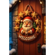 Skygo Yuvarlak Yıldızlı Ahşap Kapı Süsü Yılbaşı Mazemeleri Yılbaşı Temalı Hediyeler 2026 (23-23 Cm)