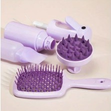 Skygo 4 In 1 Saç Bakım Sprey Şişesi+Saç Bakım Yağı Uygulama Şişesi+Masaj Tarağı+Saç Açıcı Hollow Tarak Set (Mor)