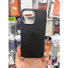 Elixem İphone 15 Pro Max Uyumlu Siyah İçi Kadife Logolu Deri Gizli Magsafe Sert Kılıf