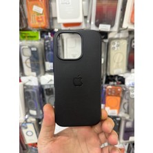 Elixem İphone 16 Pro Uyumlu Siyah İçi Kadife Logolu Deri Gizli Magsafe Sert Kılıf