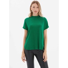 Selen Balıkçı Yaka Düz Yeşil Kadın Bluz 25KSL8250