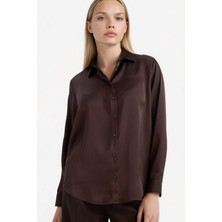 DeFacto Oversize Gömlek Yaka Saten Uzun Kollu Gömlek G0244AX26SP