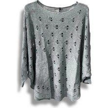 Oversize Merserize Triko Bluz - Delikli Desenli Kazak (38-52 Beden)