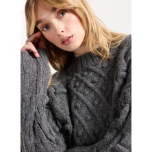 People By Fabrika Antrasit Kadın Bisiklet Yaka Relaxed Balıksırtı Kazak PBF5WL-KZK9532