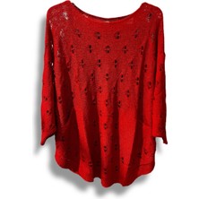 Oversize Merserize Triko Bluz - Delikli Desenli Kazak (38-52 Beden)