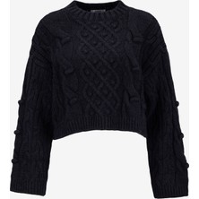 People By Fabrika Siyah Kadın Bisiklet Yaka Relaxed Balıksırtı Kazak PBF5WL-KZK9532