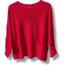 Oversize Merserize Triko Cepli ve Ajurlu Tasarım Bluz (38-52 Uyumlu)