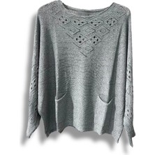 Oversize Merserize Triko Cepli ve Ajurlu Tasarım Bluz- 38-52 Beden Arası Uyumlu