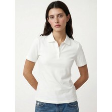 Fabrika Düz Beyaz Kadın Polo T-Shirt