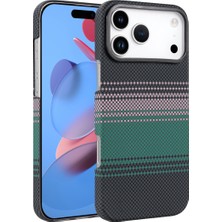 Mobify iPhone 17 Pro Max Kılıf Ince Yapılı ve Karbon Görünümlü Şık Sert Magg Premium Kapak- Yeşil