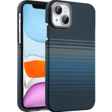 iPhone 14 Ultra Ince Magsafe Destekli Şık Karbon Görünümlü Premium Kapak- Mavi