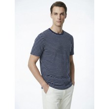 Fabrika Bisiklet Yaka Çizgili Lacivert Erkek T-Shirt F6SM-TST 2996
