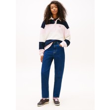 Tommy Jeans Yüksek Bel Düz Paça Orta Lacivert Kadın Denim Pantolon Mom Hıgh Rıse Tapered AI4159