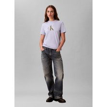 Calvin Klein Jeans Mavi Kadın Standart Fit Baskılı T-Shirt Hero Ss Classıc Monologo Cneck T