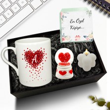 As Gift Kişiye Özel Beyaz Kupa & Bubble Mum & Kalp Detaylı Kar Küresi