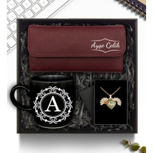 As Gift Kişiye Özel Kadın Cüzdanı & Siyah Kupa & Papatya Kolye Hediye Seti