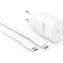 BAYÇAĞRI Apricot APC-PD25C Type-C 25W  + Type-C To Type-C  Beyaz Ev Şarj Adaptörü Seti