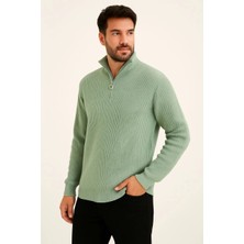 Beta Moda Hub Yarım Fermuarlı Triko Kazak  Mint Yeşili