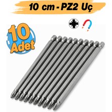 Badem10 (10 Adet) Mıknatıslı 100 mm Pozidriv Bits Uç Pz2 Manyetik 1/4" Matkap Ucu 10 cm Matkap Ucu Uç