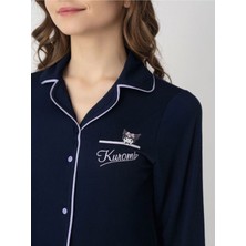 Kuromi Lisanslı Önden Düğmeli Uzun Kol Baskılı Pijama Takımı