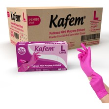 Kafem Pembe Nitril Eldiven Pudrasız (L) 100 Lü x 20 Paket (Koli)