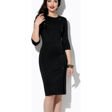 Nake Butik Kadın  Düğme Detaylı Diz Boyu Elbise