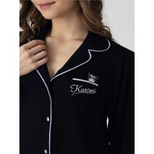 Kuromi Lisanslı Önden Düğmeli Uzun Kol Baskılı Pijama Takımı