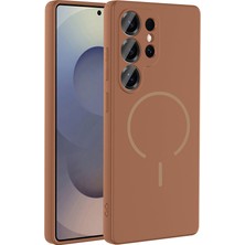Maks Technology Galaxy S24 Ulta Kılıf M-Safe Şarj Özellikli Mkst Meta Kapak - Kahverengi