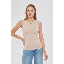 Irmak Kerekli Sıfır Kol Bisiklet Yaka Badi Viskon Likralı Body 109 Bej